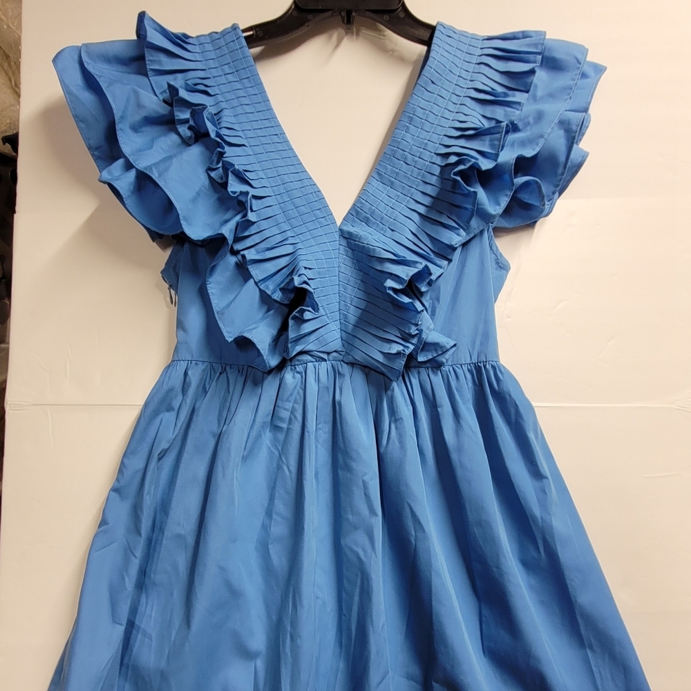 entro Blue Ruffled V-Neck  Mini Dress
